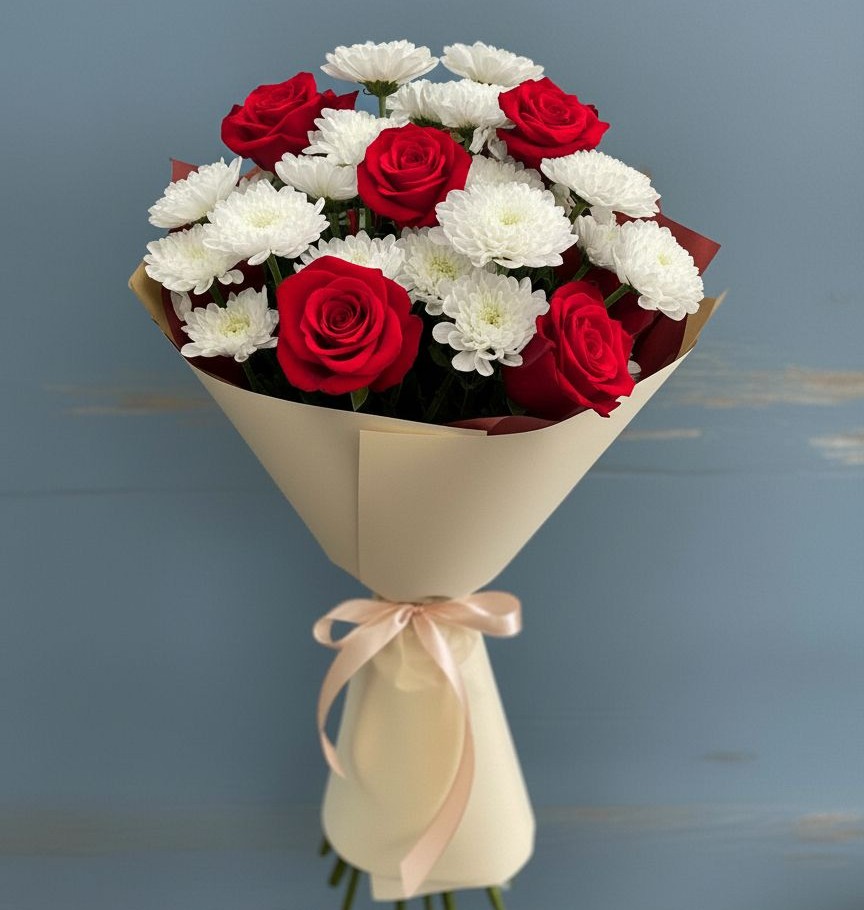 Букет цветов из: Розы и Хризантемы в Шкуринской