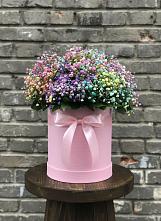 Цветочная композиция из Гипсофила и Розы в шляпной коробке в Шкуринской