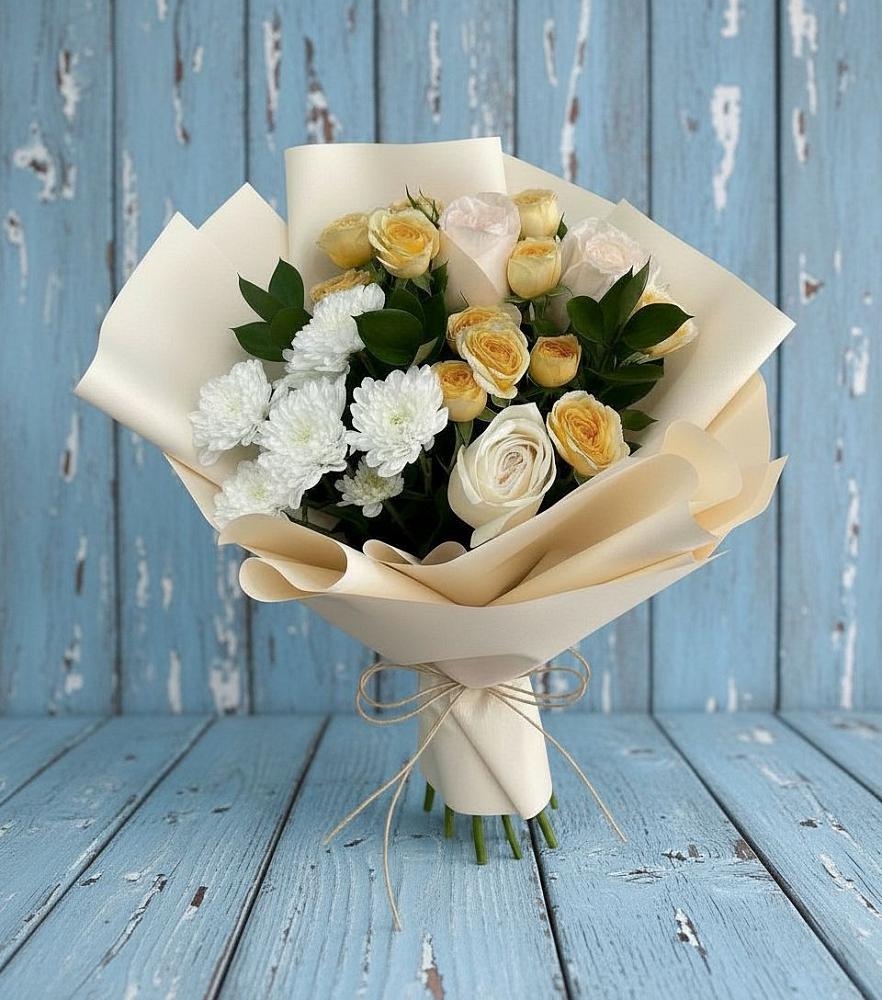 Букет цветов из: Розы и Хризантемы в Шкуринской