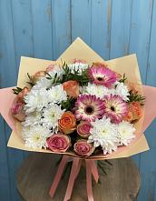 Букет цветов из:  Розы, Герберы и Хризантемы #REPLACE_PRED# Шкуринской