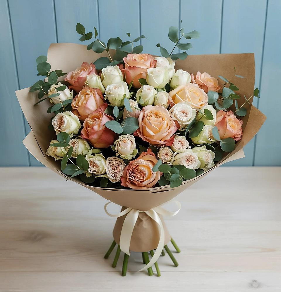 Букет цветов из: Альстромерии и Розы в Шкуринской