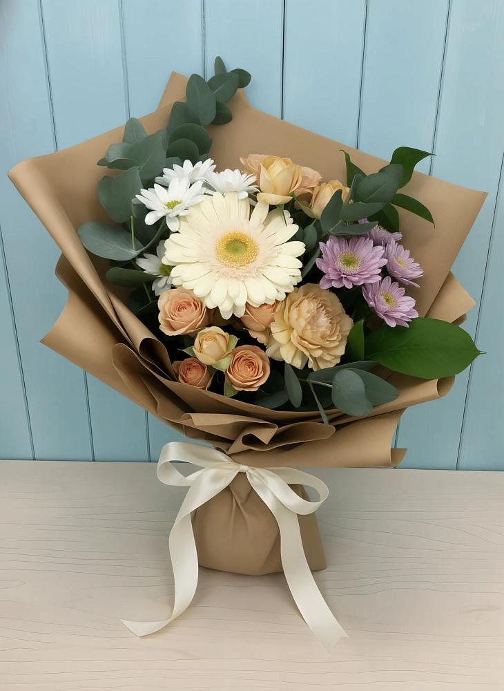 Букет цветов из: Герберы и Хризантемы в Шкуринской