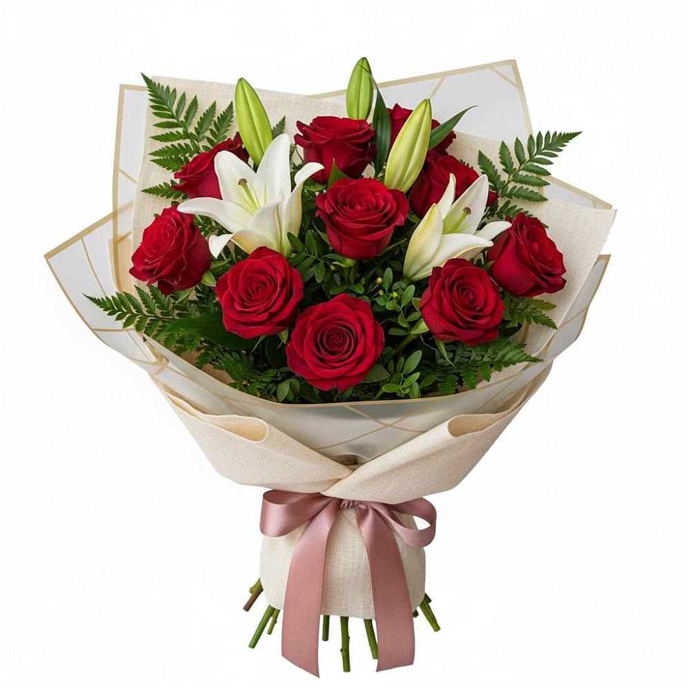 Букет цветов из: Лилии и Розы в Шкуринской