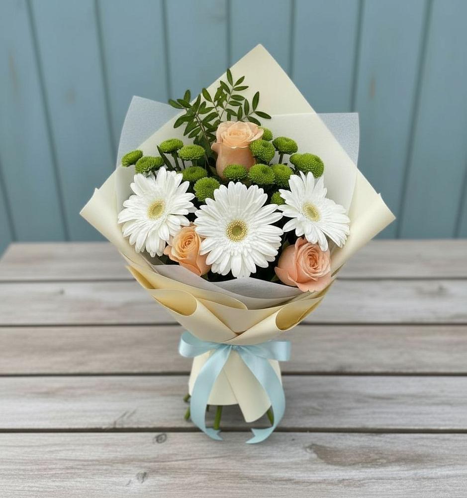 Букет цветов из: Герберы, Розы и Хризантемы в Шкуринской