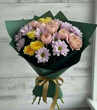 Букет цветов из:  Хризантемы и Розы #REPLACE_PRED# Шкуринской