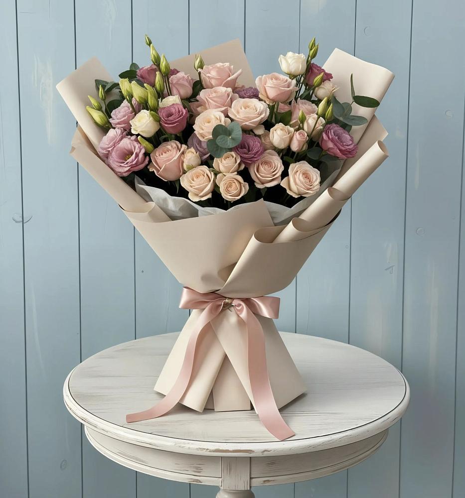 Букет цветов из: Розы и Лизиантусы в Шкуринской